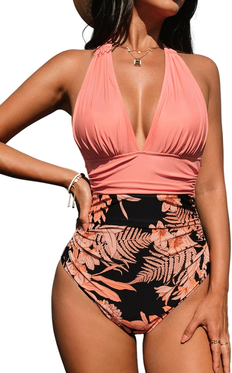 CUPSHE Women V Neck One Piece Swimsuit for Tummy Control
