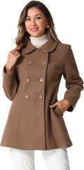 Allegra K Women Peter Pan Collar Double Breasted Long Trench Coat