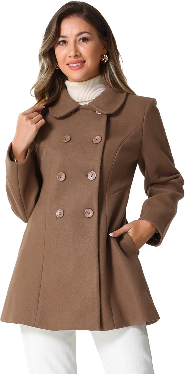 Allegra K Women's Peter Pan Collar Double Breasted Trench Coat