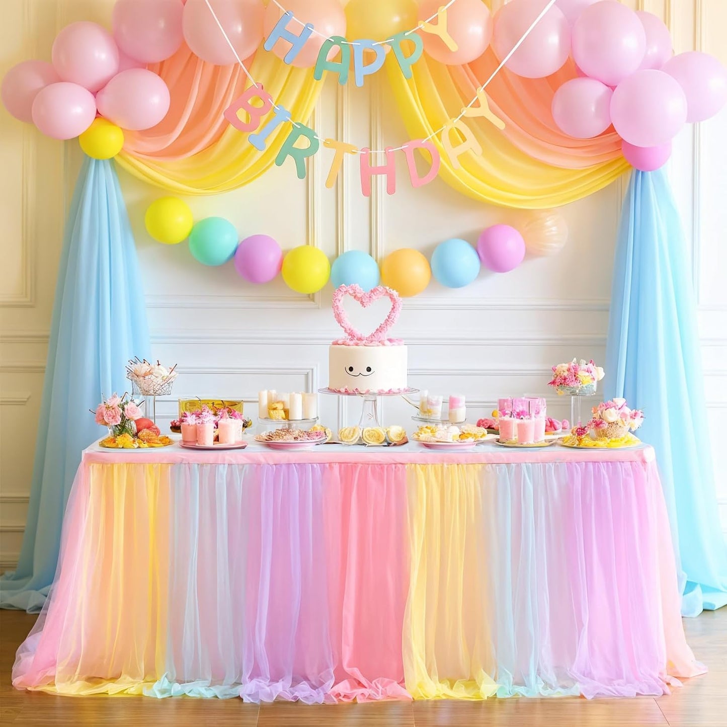 Rainbow Table Skirt for Baby Shower and Birthday Party Decor