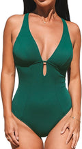 CUPSHE One Piece Swimsuit Deep V Neck Keyhole Cutout - Textured Fit