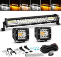 Auxbeam 22 in 120W LED Light Bar with 2x 3 in 96W LED Pods - Combo