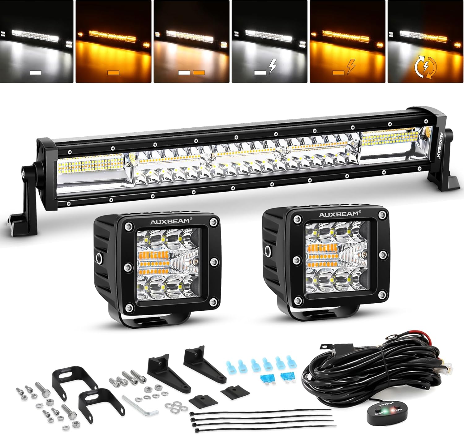 Auxbeam 22 Inch LED Light Bar with 3 Inch LED Pods for Off Road