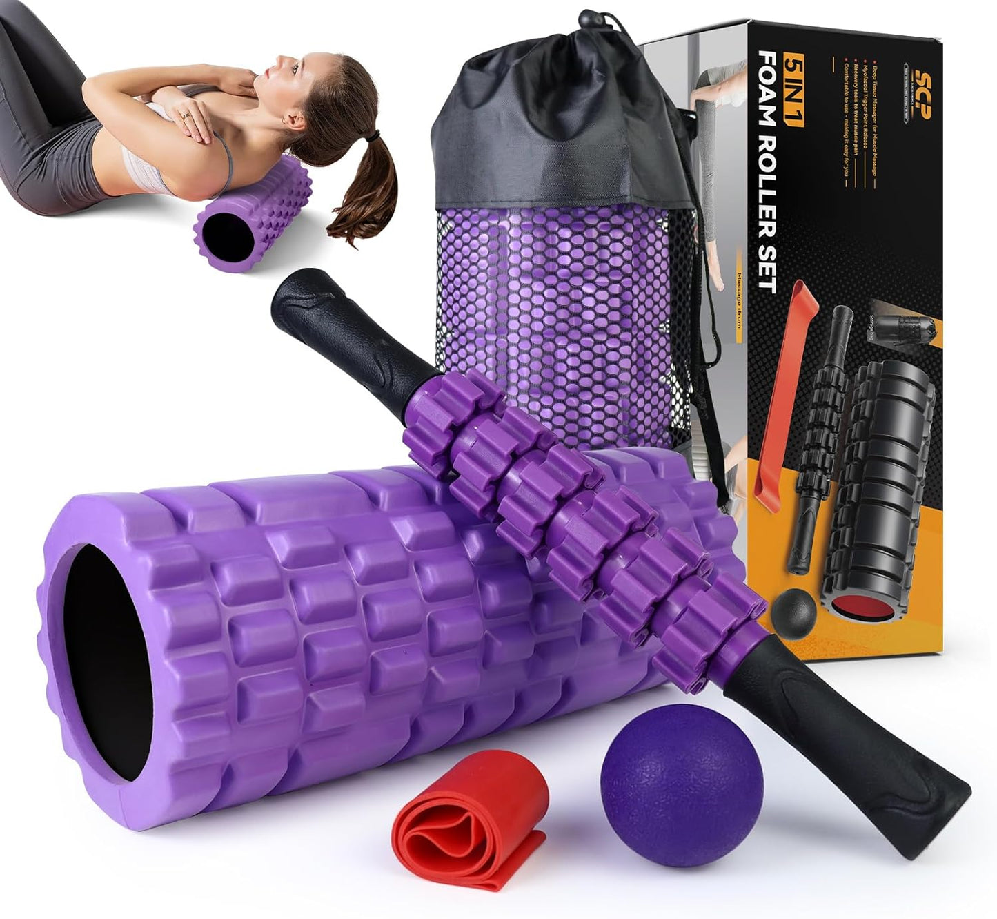 5 in 1 Foam Roller Set for Deep Tissue Muscle Massage Relief