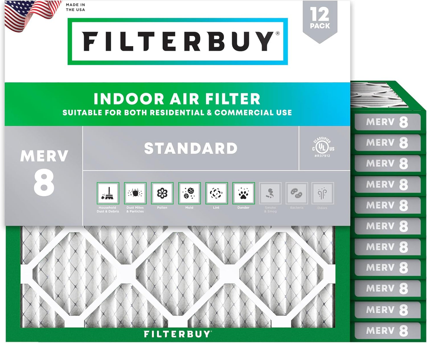 Filterbuy 17x17x1 Air Filter MERV 8 for Dust and Allergy Defense