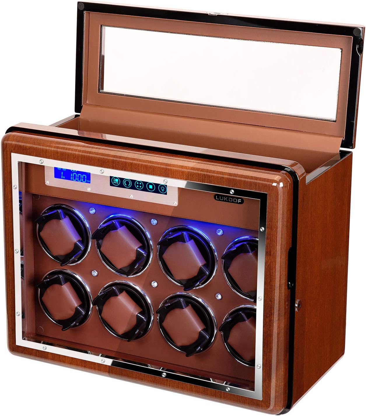 8-Watch Walnut Winder: Quiet Rotation, LED Display, Gift-Worthy