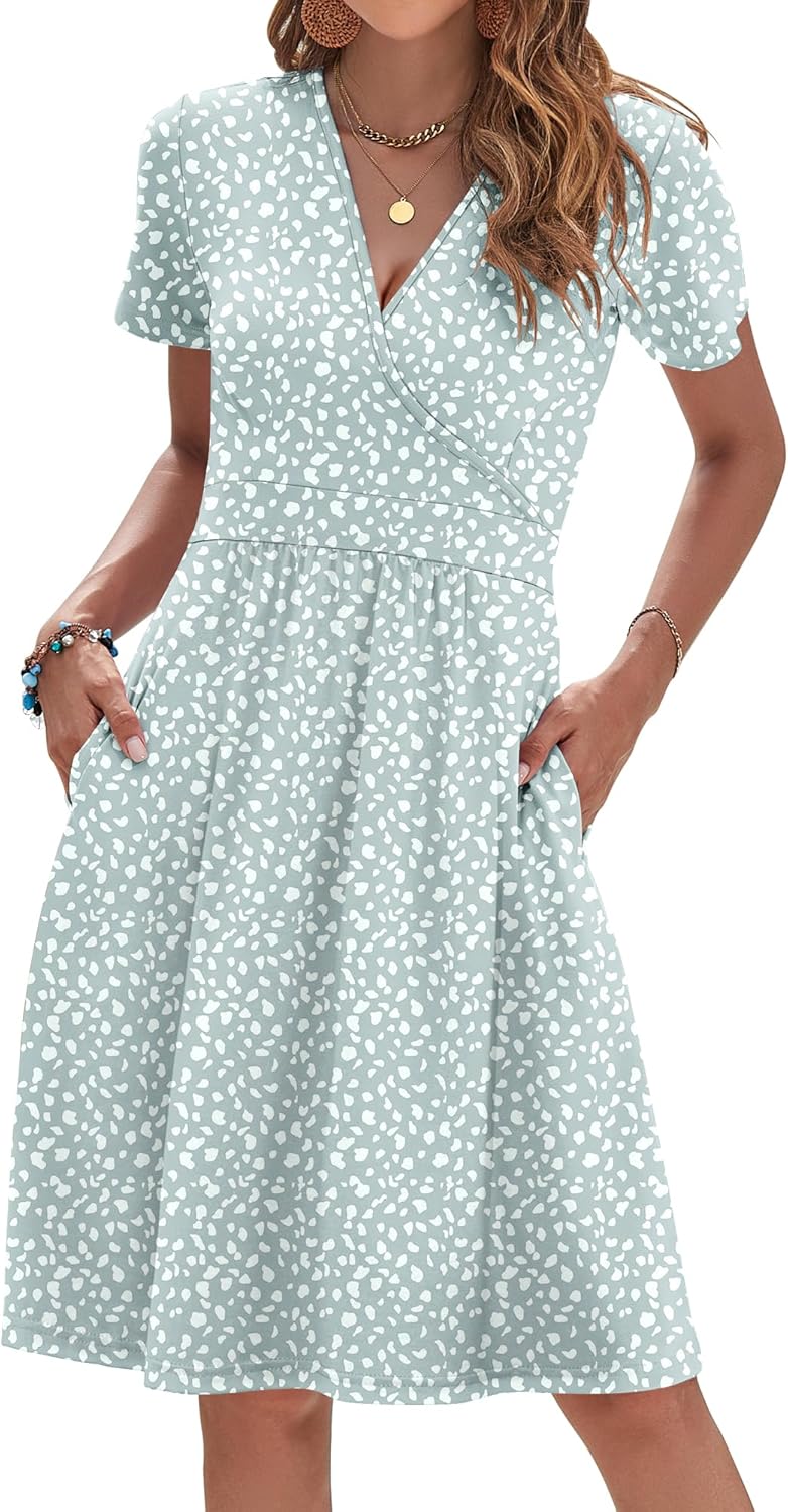AUSELILY Womens Summer Dresses 2025 Short Sleeve V Neck Floral