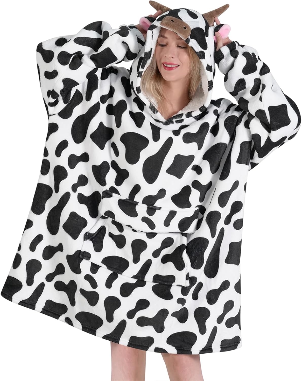 Fiosnow Cow Print Blanket Hoodies for Warmth and Comfort