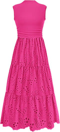 Summer Dresses for Women 2025 Casual Eyelet Sleeveless Maxi Dress Size