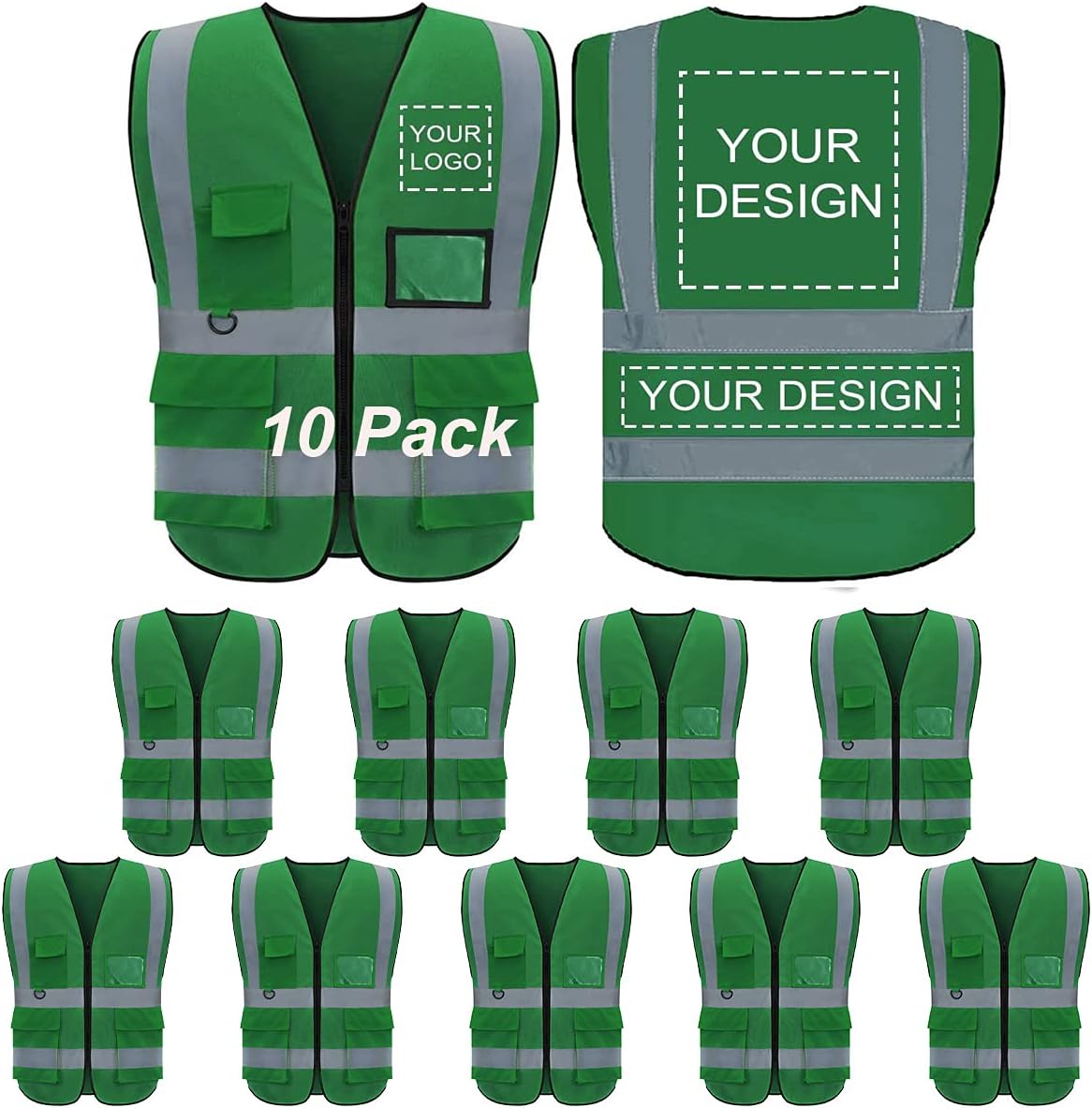 Reflective Vest Class 2 Safety Vests with Pockets and Zipper