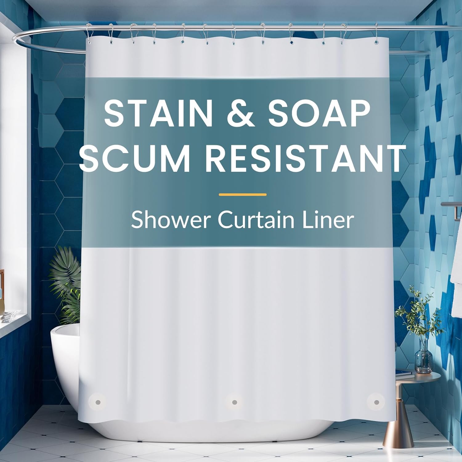 Titanker Washable White Shower Curtain Liner