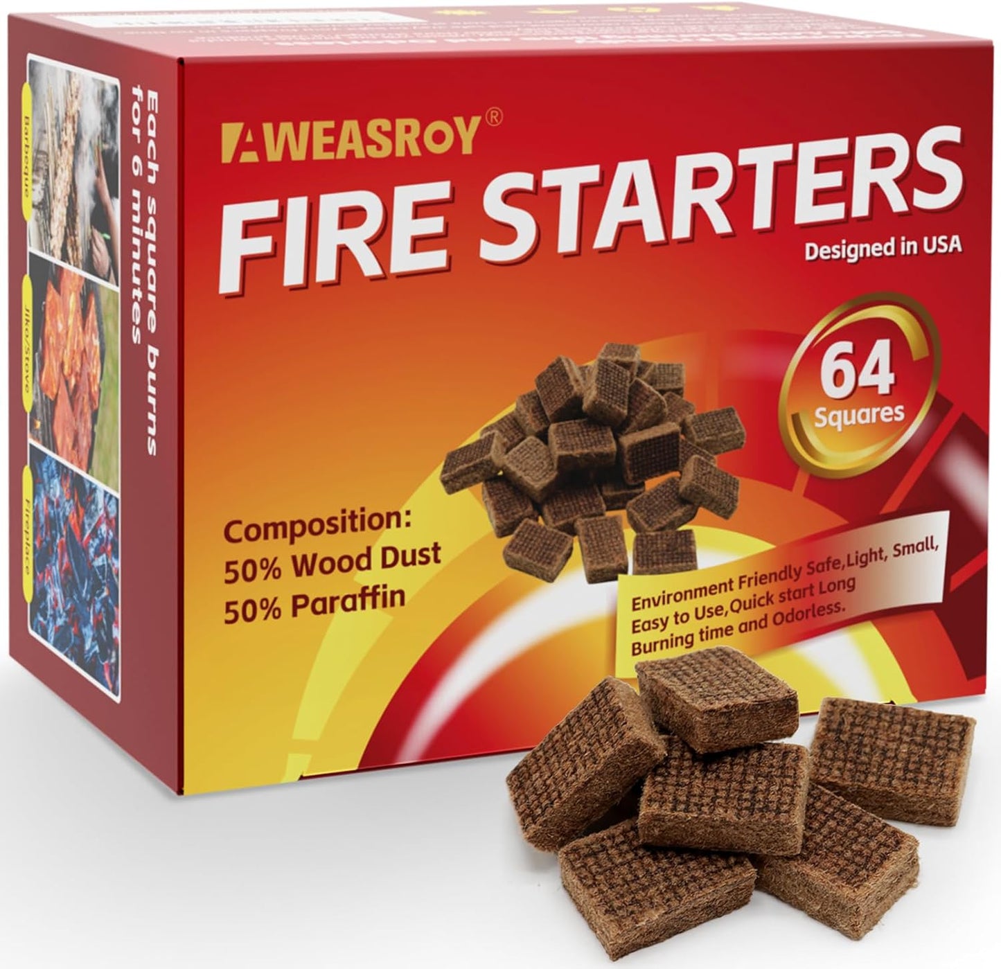 64 Water-Resistant Fire Starters - Odourless & Versatile!