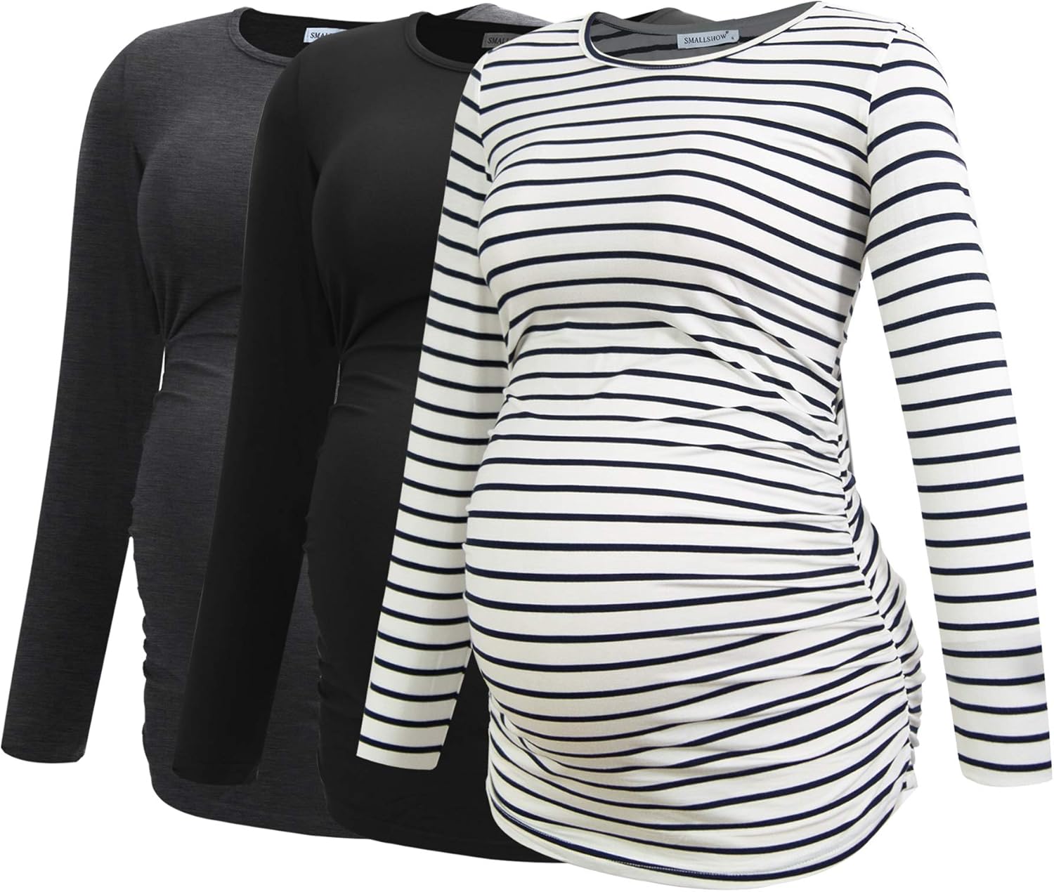 Smallshow Women's Maternity Shirts Long Sleeve 3-Pack Tops