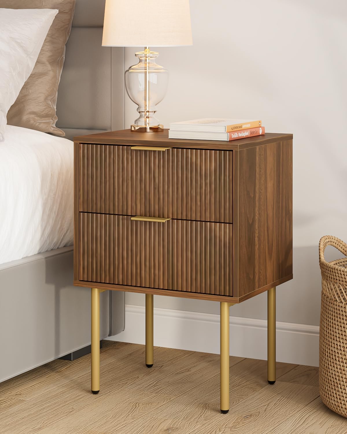 Masupu Night Stand: Modern Bedside Table with 2 Drawers