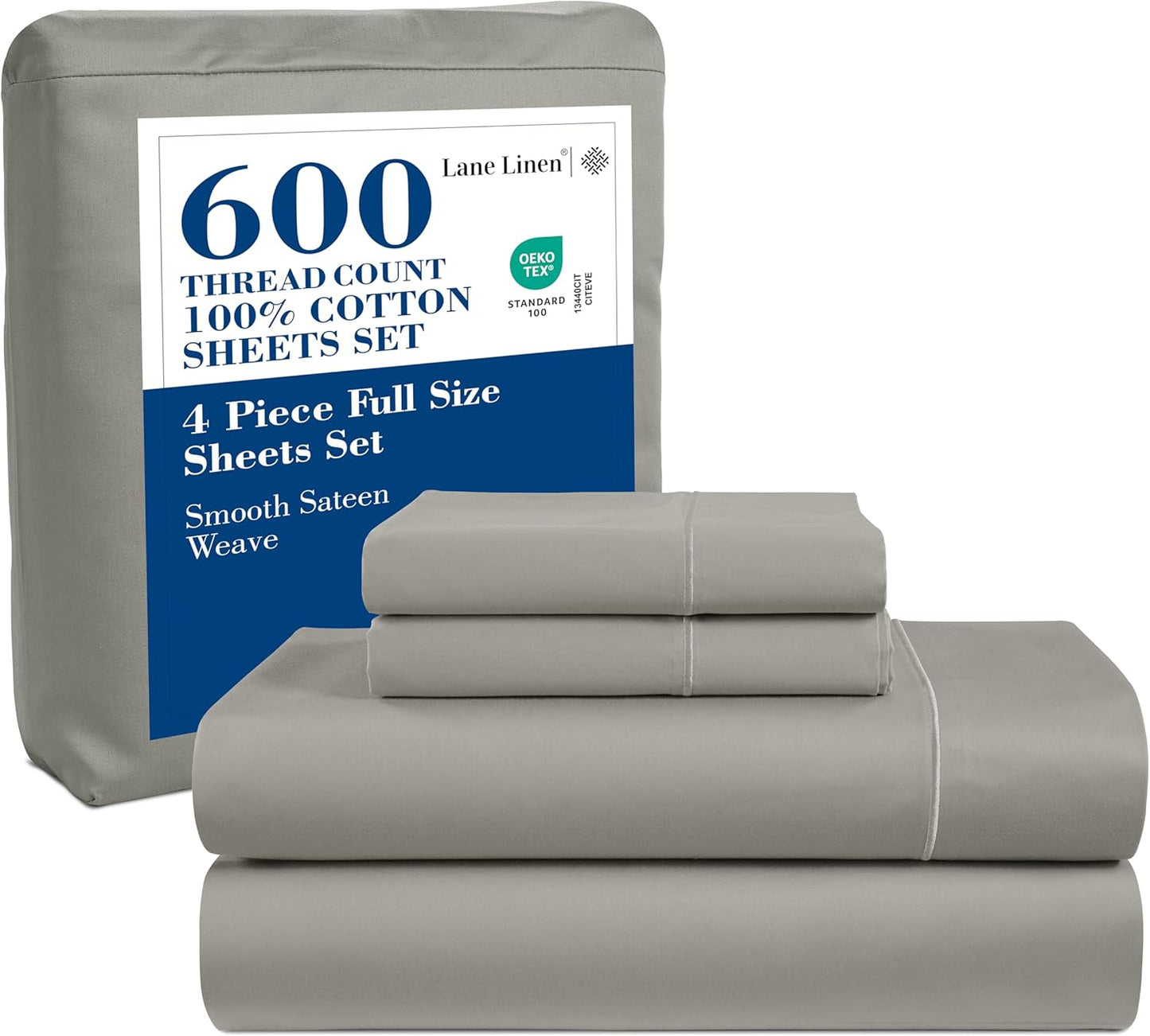 Luxury Hotel Style 100% Cotton Full Size Sheets Set - Silver