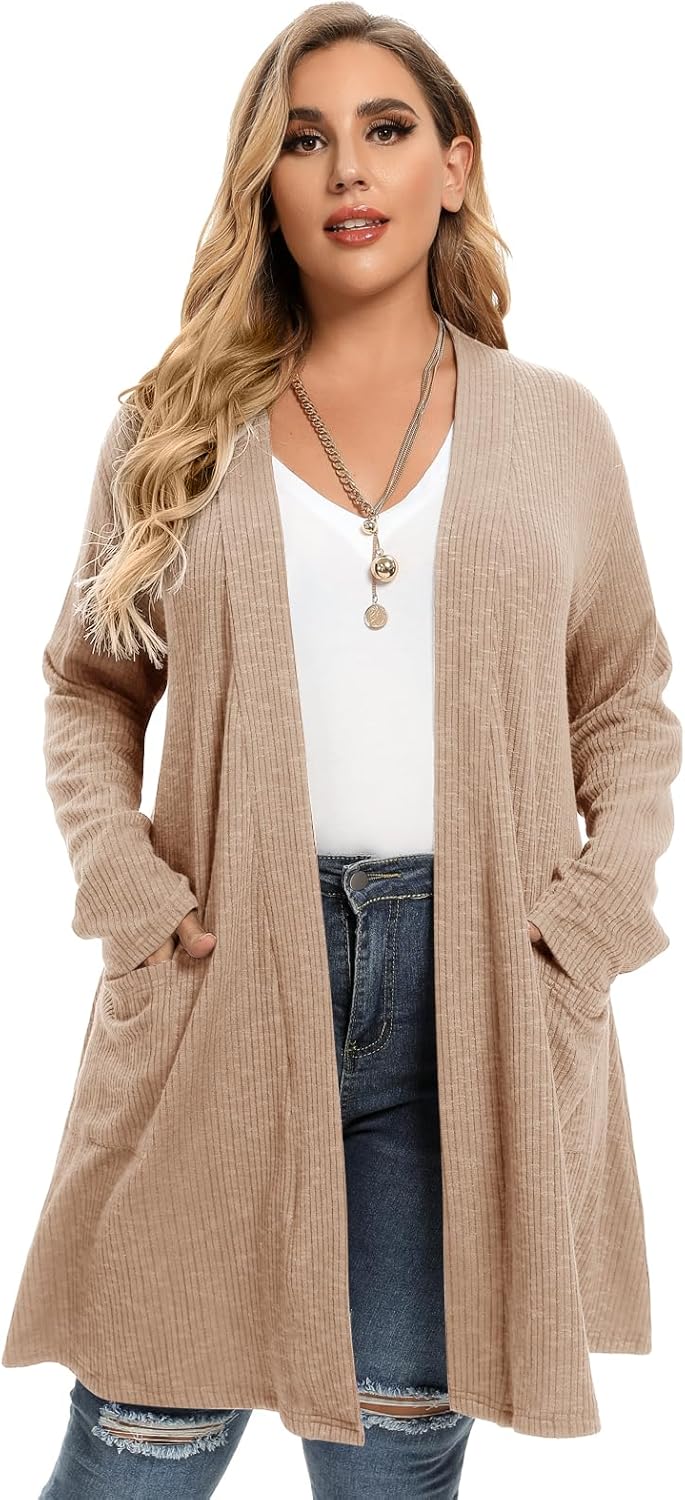 LARACE Open Front Knit Cardigan Sweaters for Women Plus Size