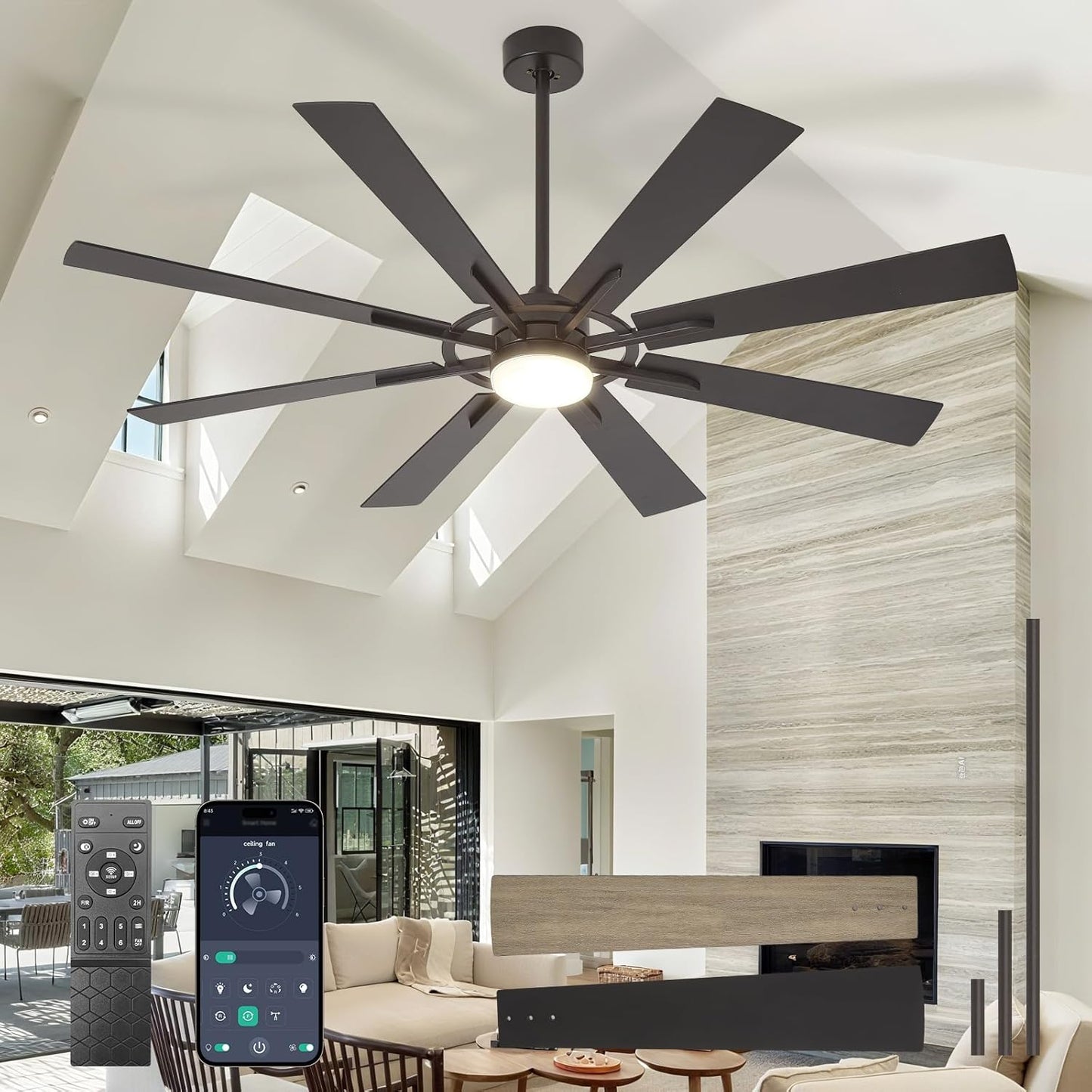 Large 66 Inch Ceiling Fan with Lights and Remote Control Features