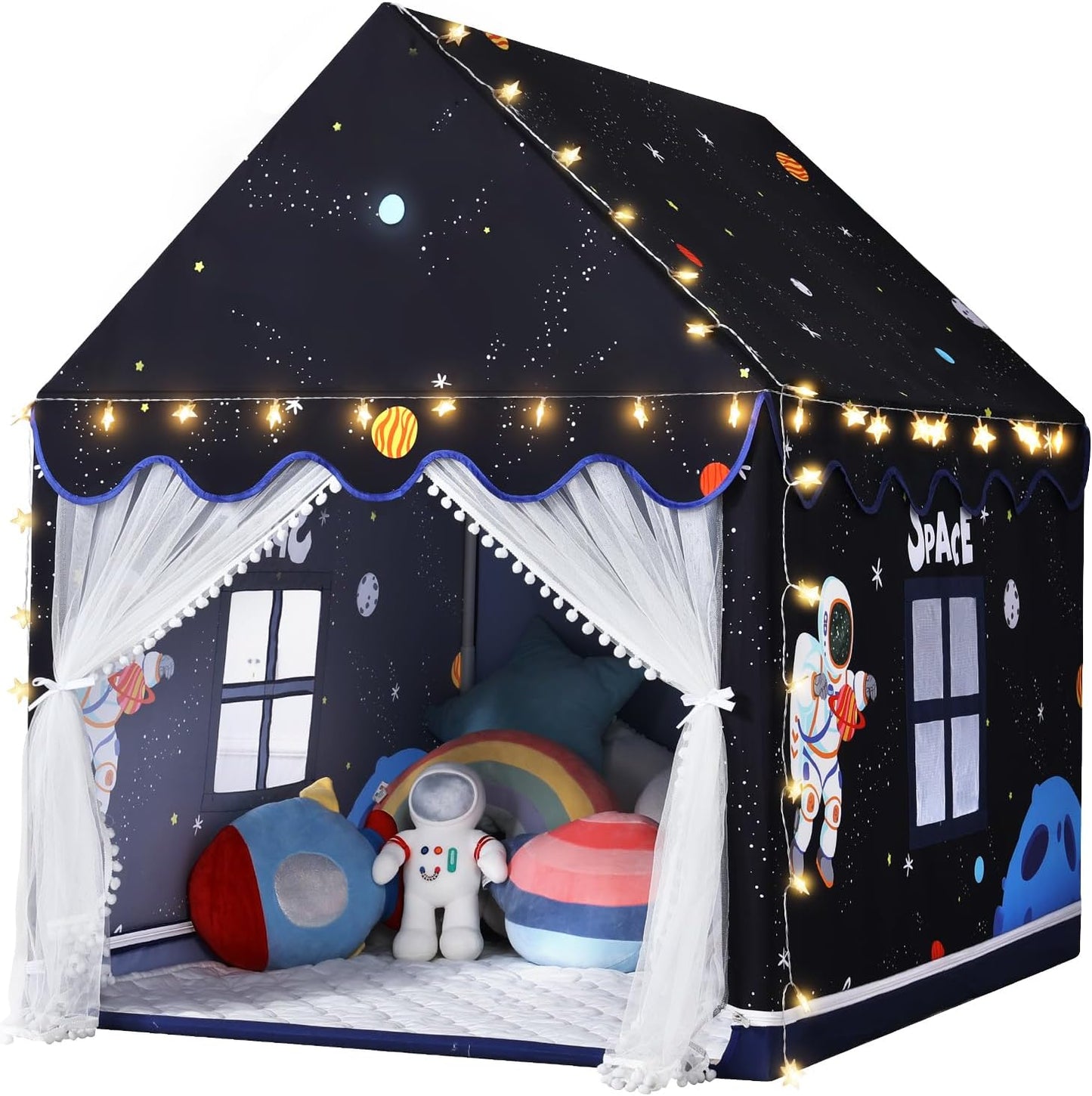 Space Kids Tent with Mat & Star Lights