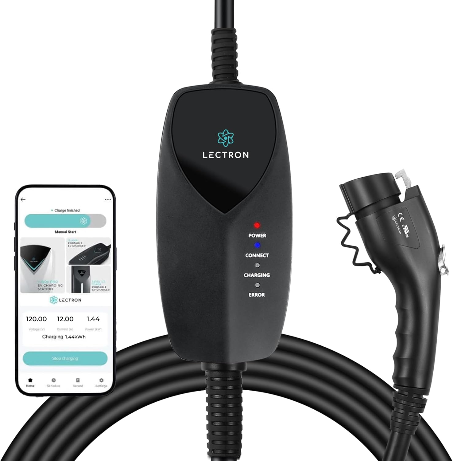 Lectron Level 1 EV Charger - WiFi Control, Portable & Compatible - 120V/12A