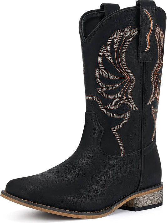Rollda Kids Cowboy Boots for Boys Girls with Square Toe Design