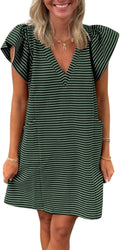 Striped V-Neck Mini Dress for Women - Comfortable Summer Casual Shoes
