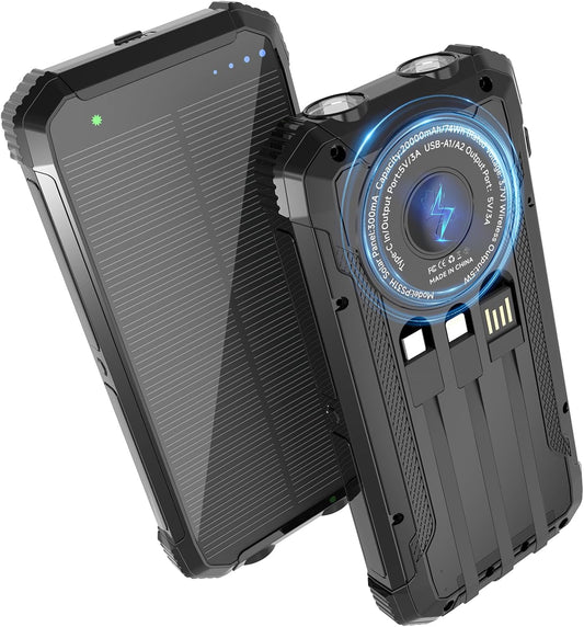 Solar Power Bank 20000mAh with Wireless Charger for Outdoor Use