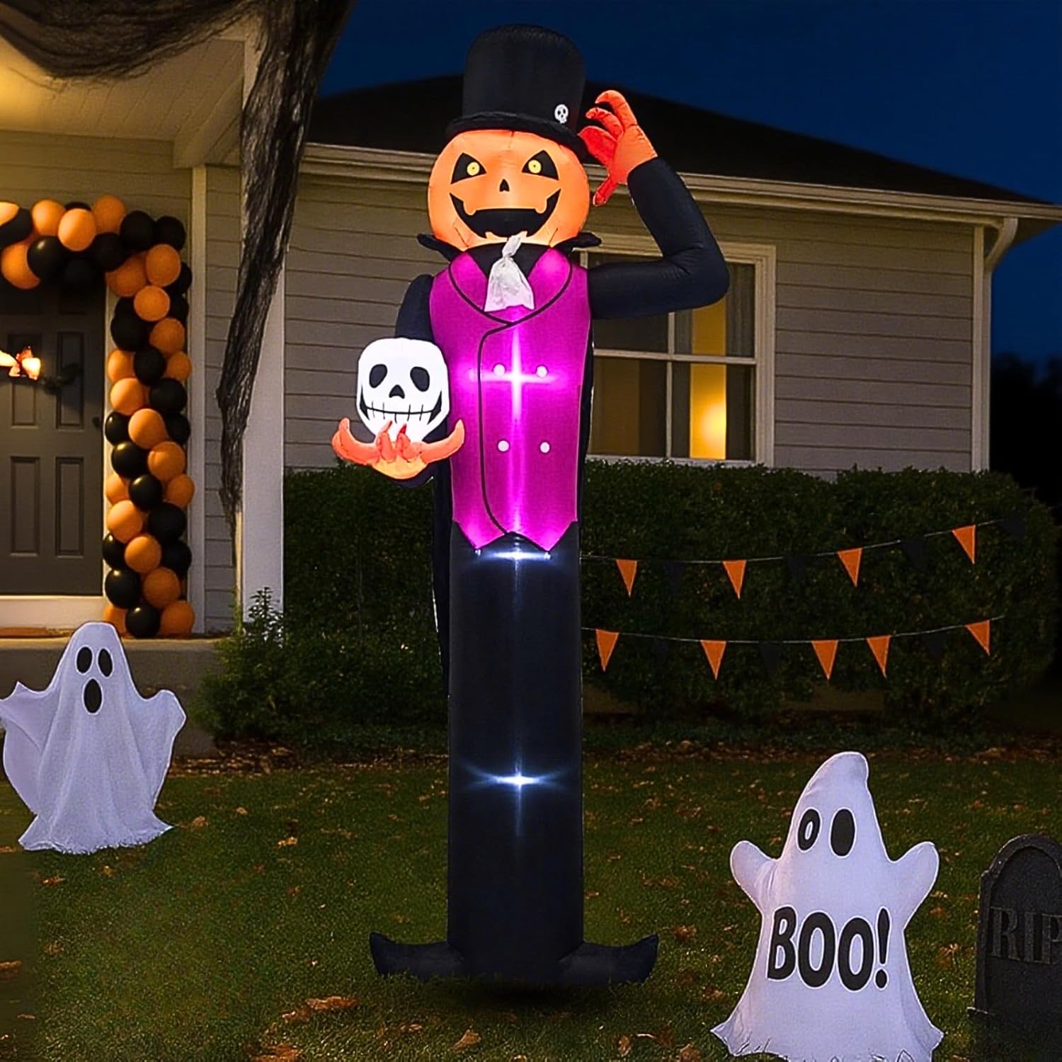 Giant 12FT Halloween Inflatable Pumpkin Vampire with Skull Decor