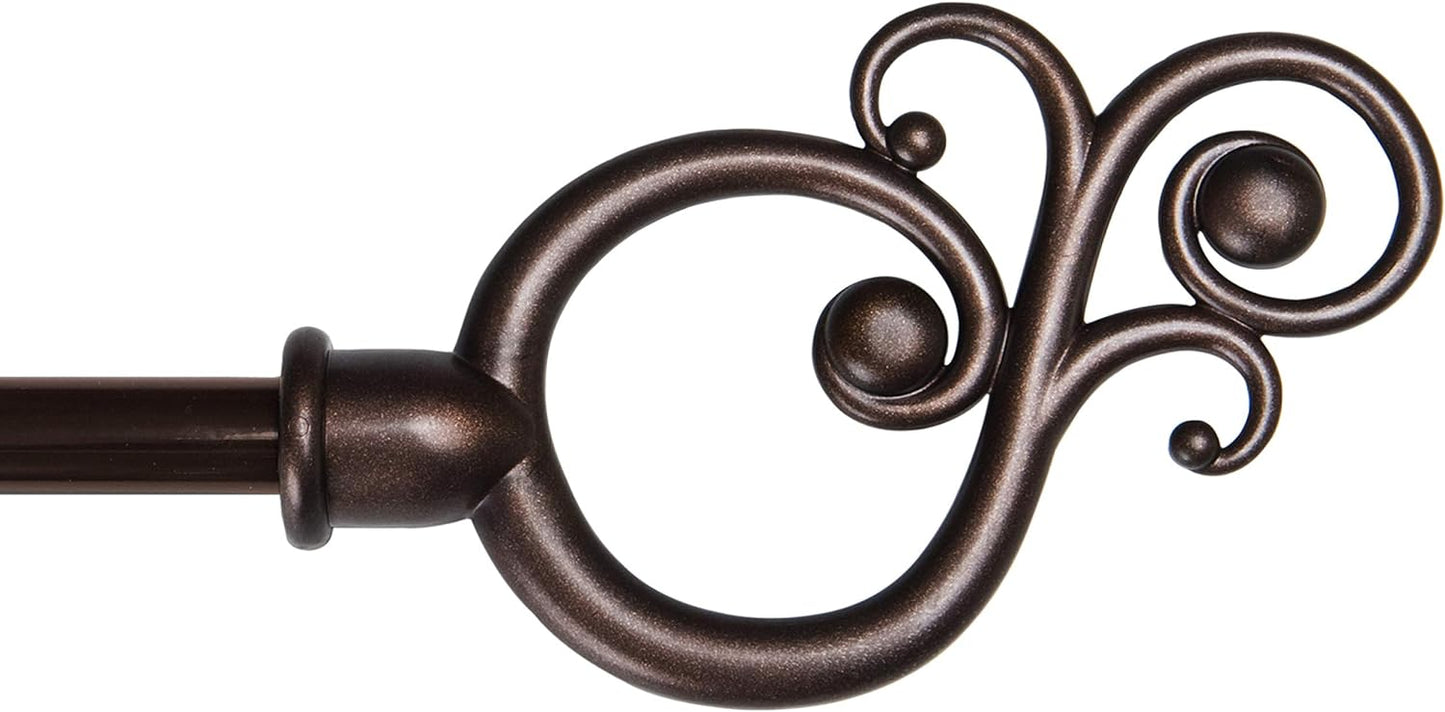 Kenney Valencia Decorative Curtain Rod, 48-84 Adjustable Length, Chocolate Finish
