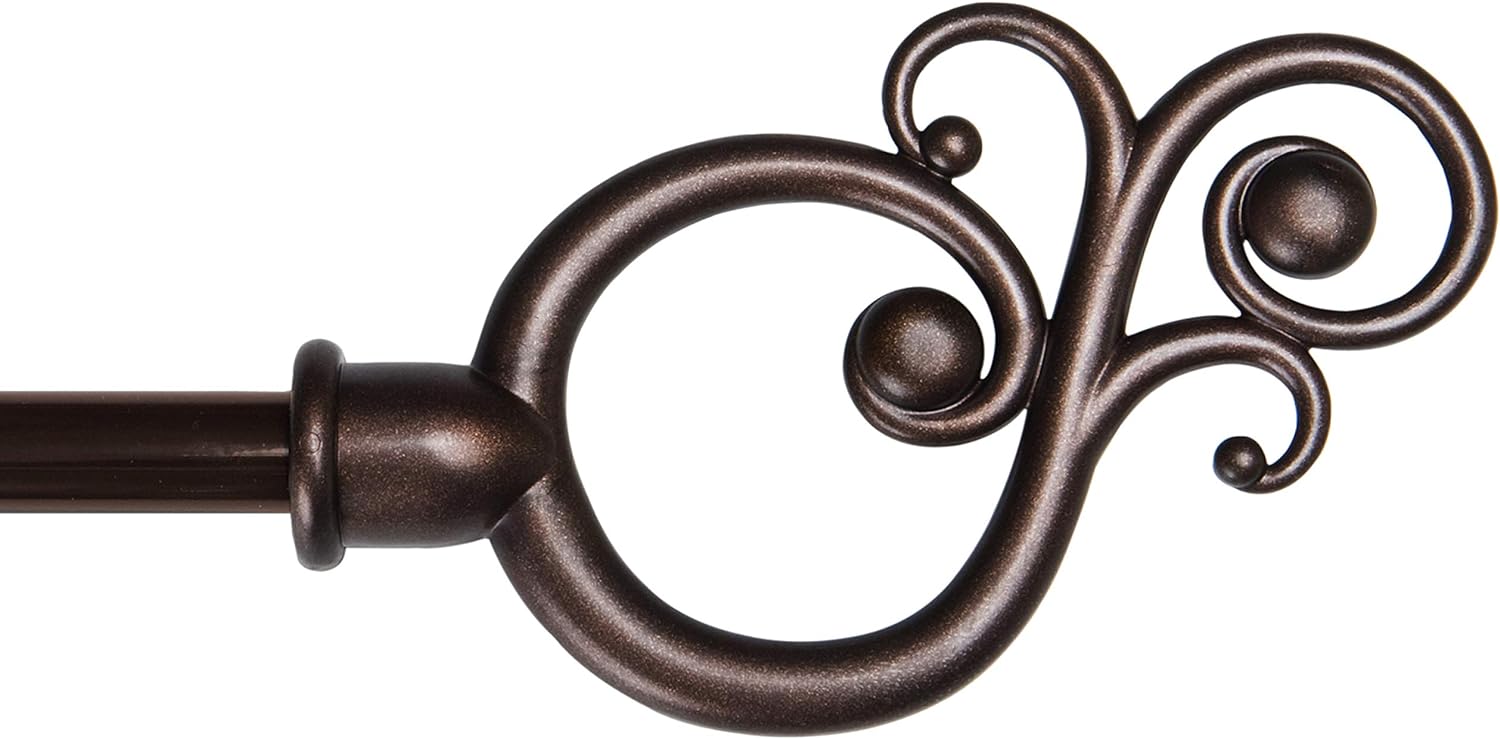 Kenney Valencia Decorative Curtain Rod, 48-84 Adjustable Length, Chocolate Finish