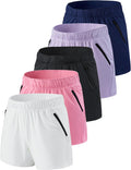 5 Pack Womens Workout Shorts with Zipper Pockets - Casual Lounge Set