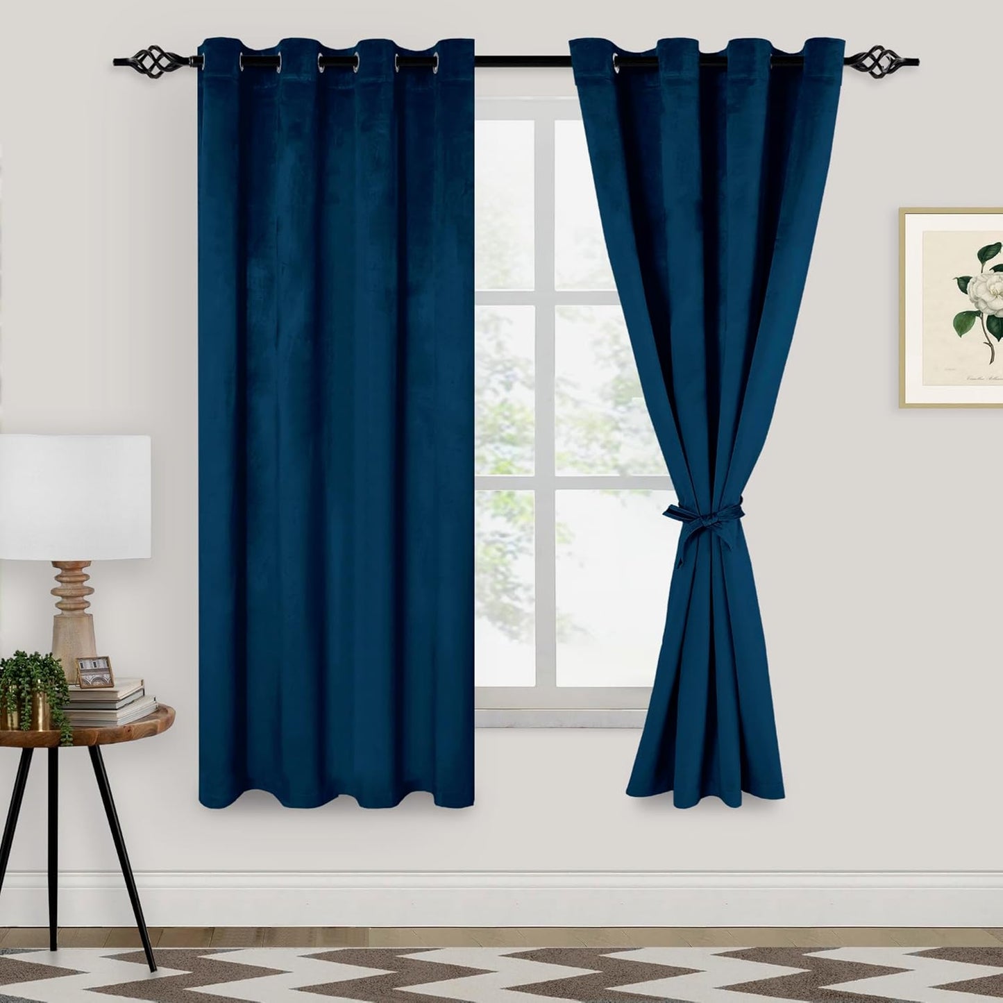 Soft Velvet Blackout Curtains - Noise Reduction & Room Darkening, Navy Blue, W52 x L72, Set of 2