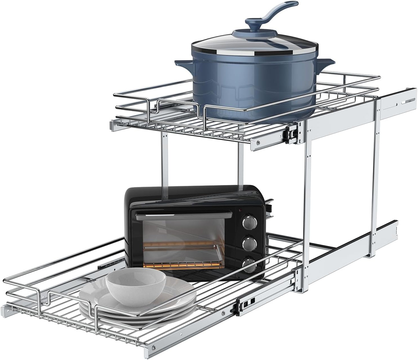 2 Tier Pull Out Cabinet Organizer for Easy Kitchen Storage