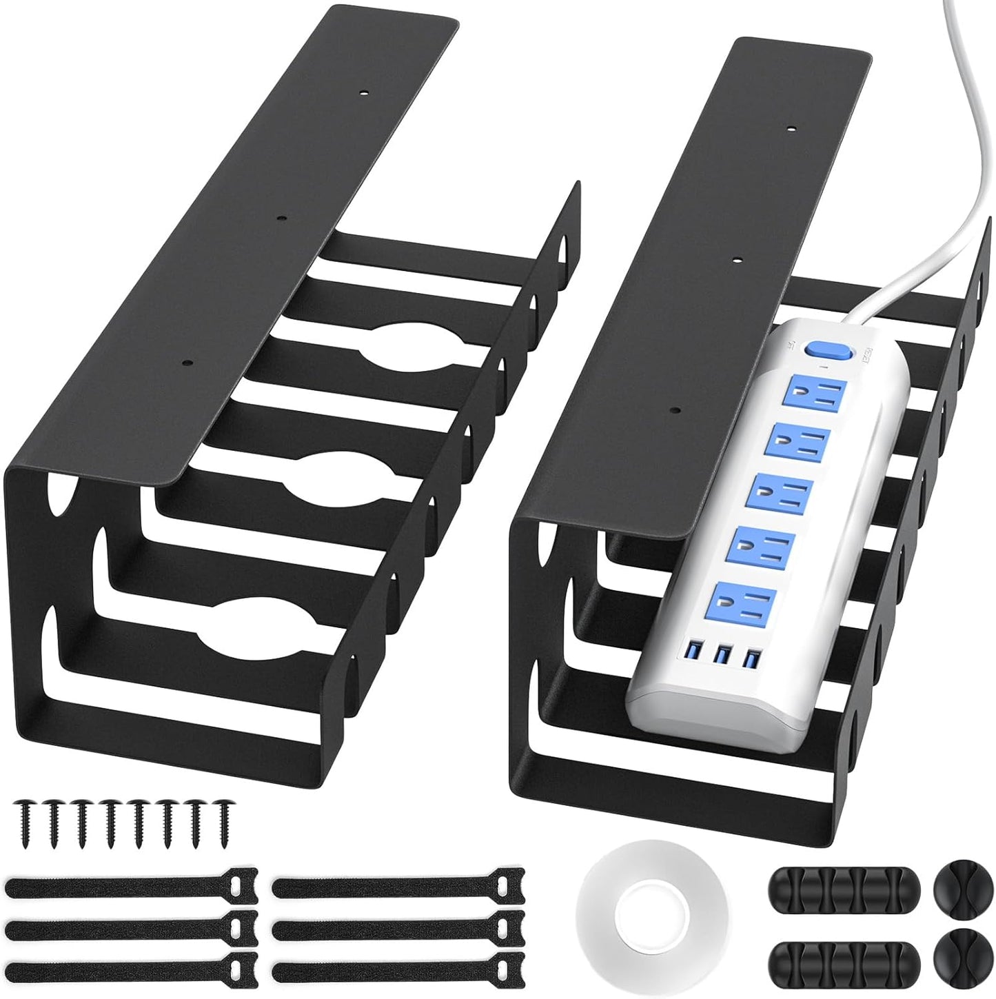 Delamu Metal Desk Cable Tray Duo - Tidy Cords Easily!