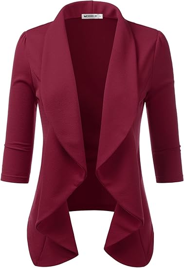 DOUBLJU Womens Lightweight Thin 3/4 Sleeve Open Front Blazer
