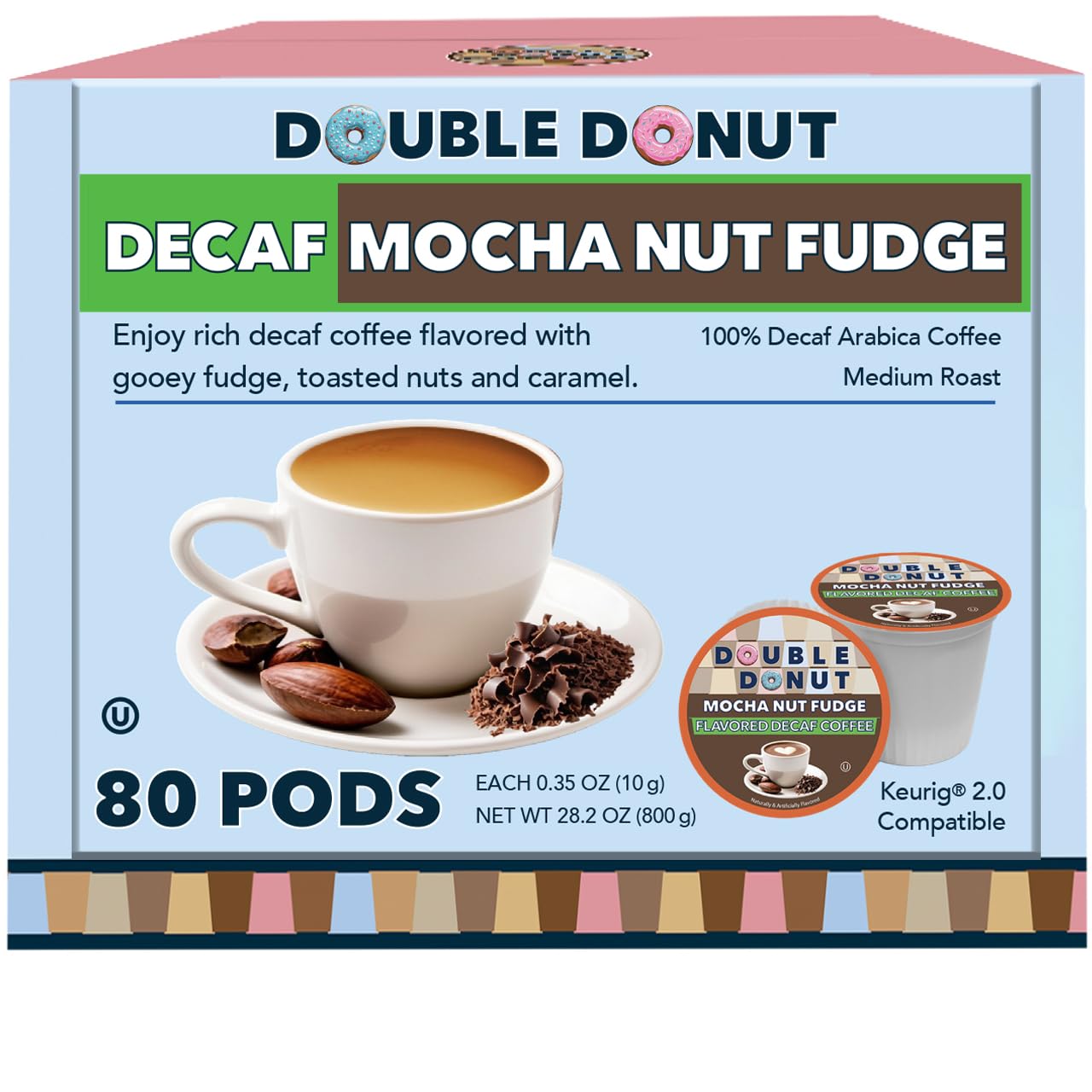 Double Donut Medium Roast Decaf Coffee Pods for K-Cup Machines