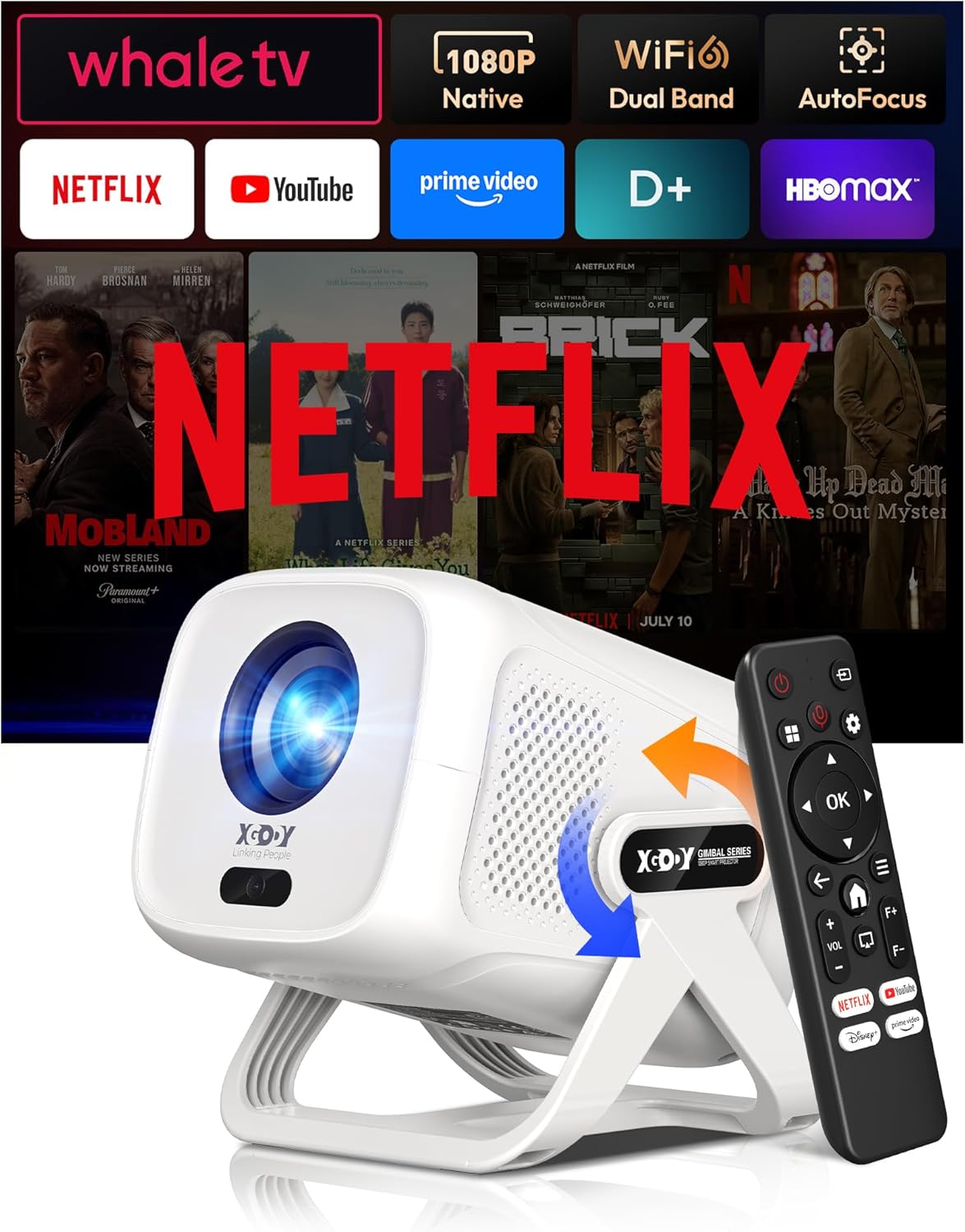 Xgody Native 1080P Full HD Projector with Smart Features