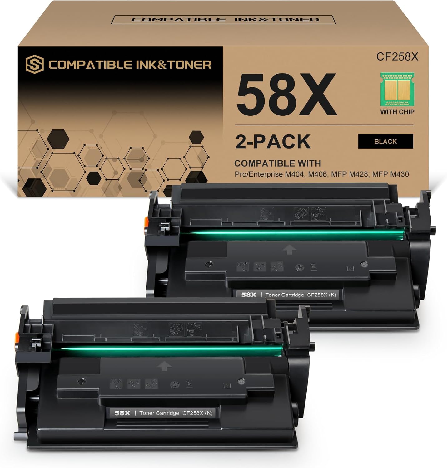 58X CF258X Black High-Yield Toner Cartridge 2 Pack for HP Printers