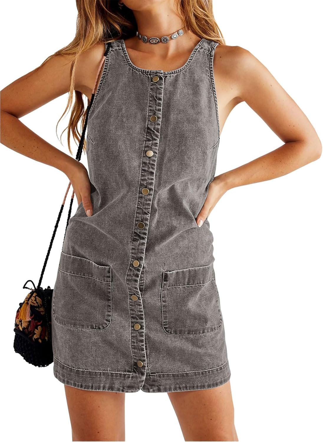 Yousify Womens Casual Sleeveless Denim Overalls Dresses for Summer