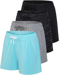 Womens Athletic Dry-Fit Lounge Shorts 4 Pack - Zipper Pockets any