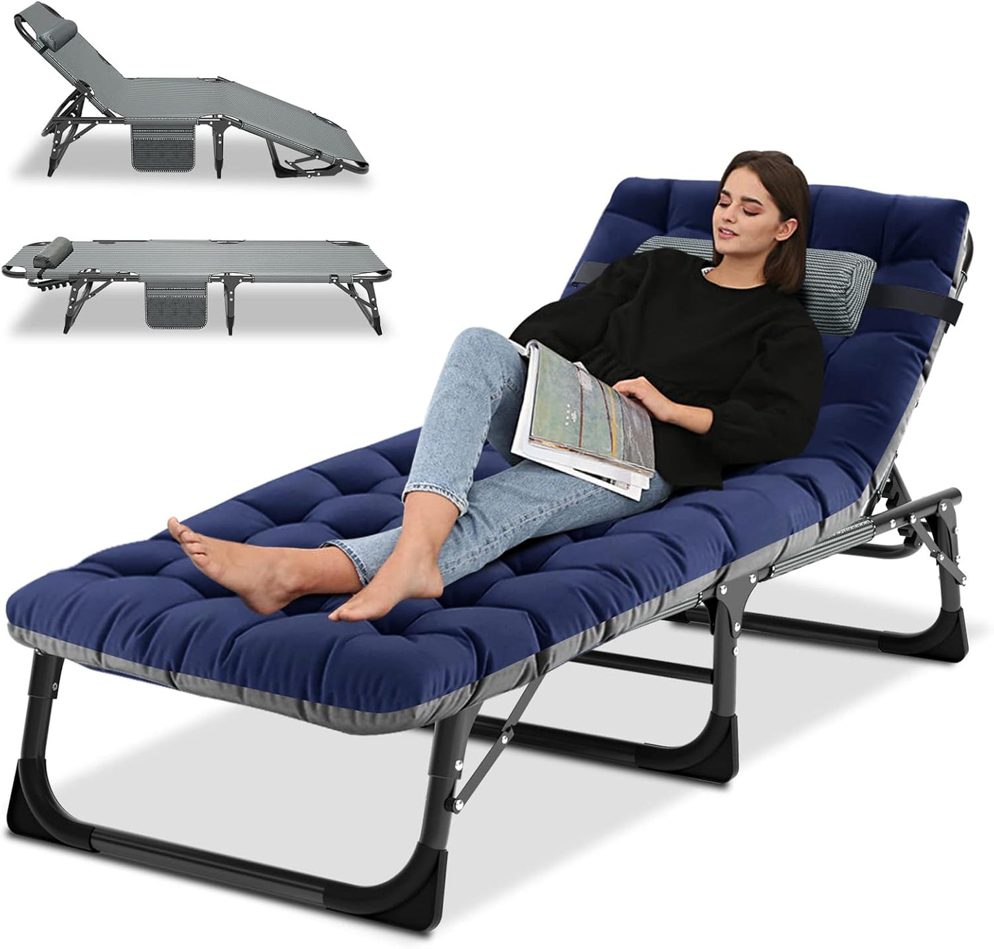 Camping Cot Adjustable 4-Position Folding Lounge Chair for Outdoors