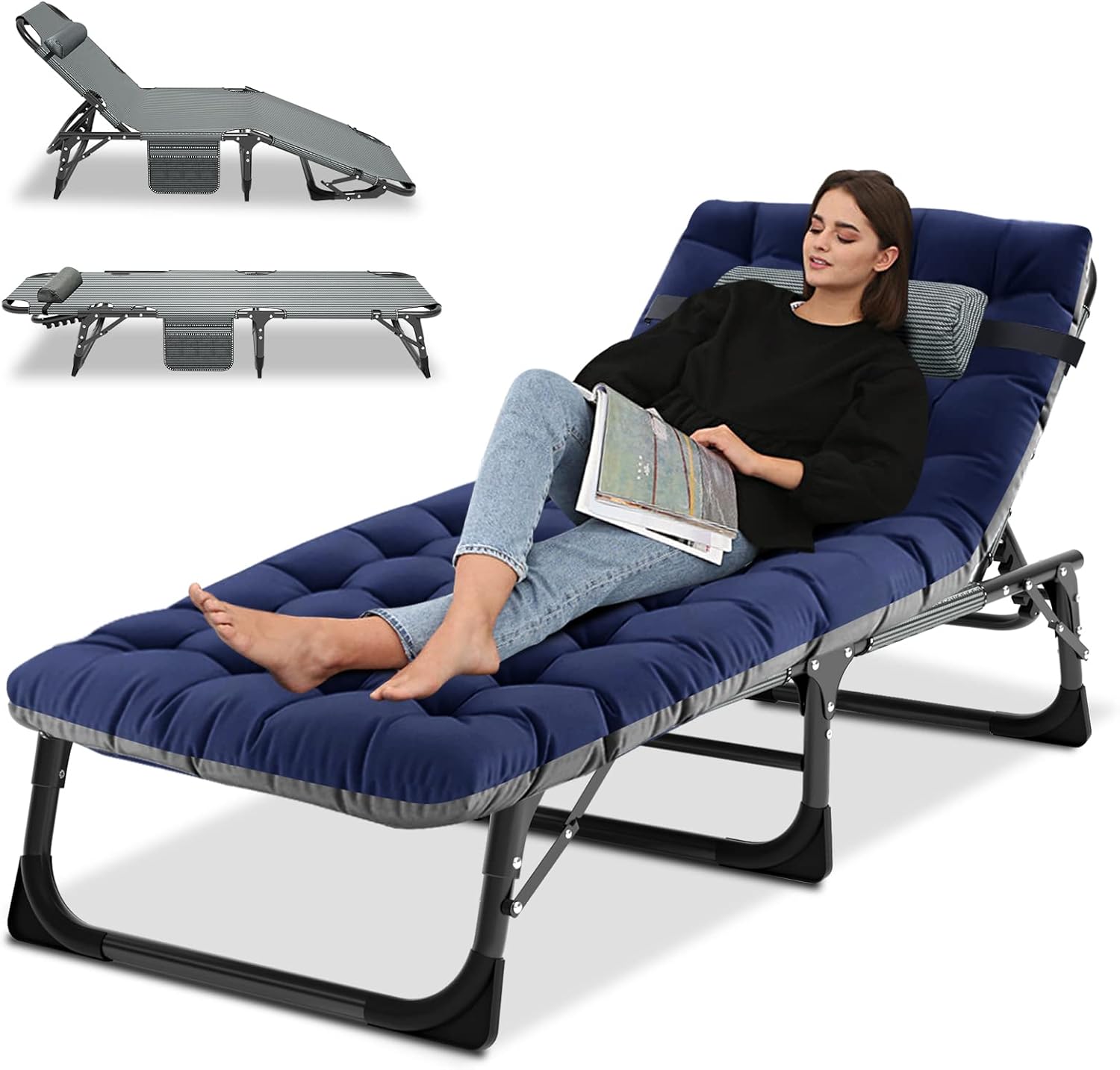 Camping Cot Adjustable 4-Position Folding Lounge Chair for Outdoors