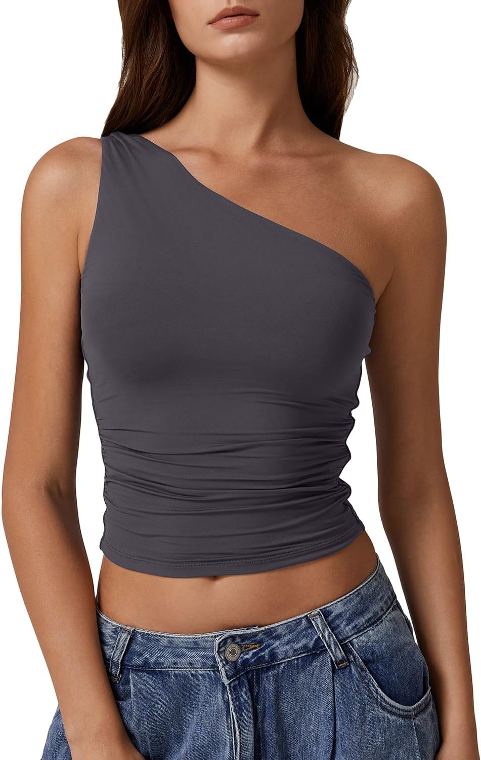 QINSEN Women's One Shoulder Tank Tops for Trendy Summer Style