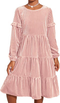 Arshiner Girls Velvet Tiered Dress Long Sleeve - Elegant Tween Twirly