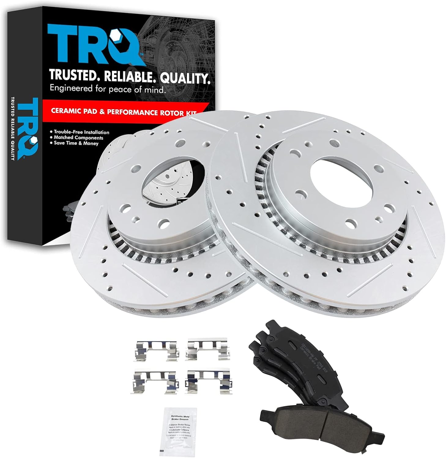 Premium G-Coated Slotted X Drilled Brake Pad & Rotor Kit