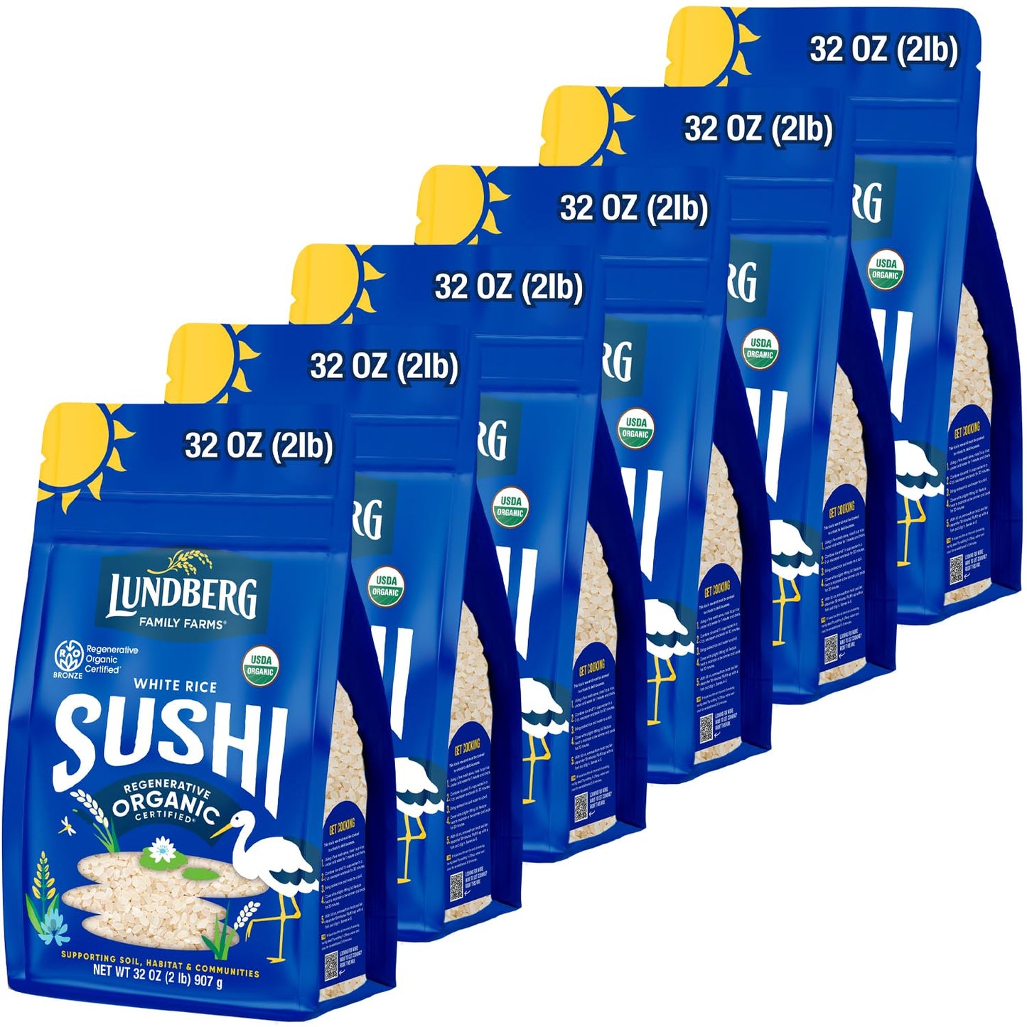 Lundberg Sushi Rice 6-Pack Sticky White Short-Grain Organic