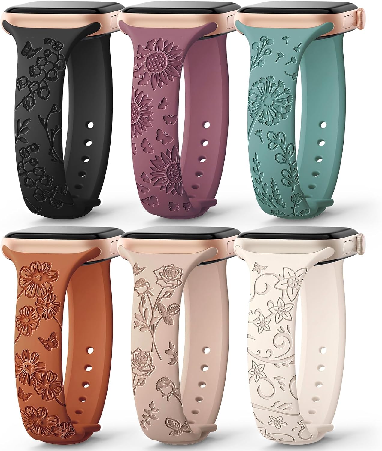 Floral Engraved Silicone Bands for Apple Watch by AMSKY