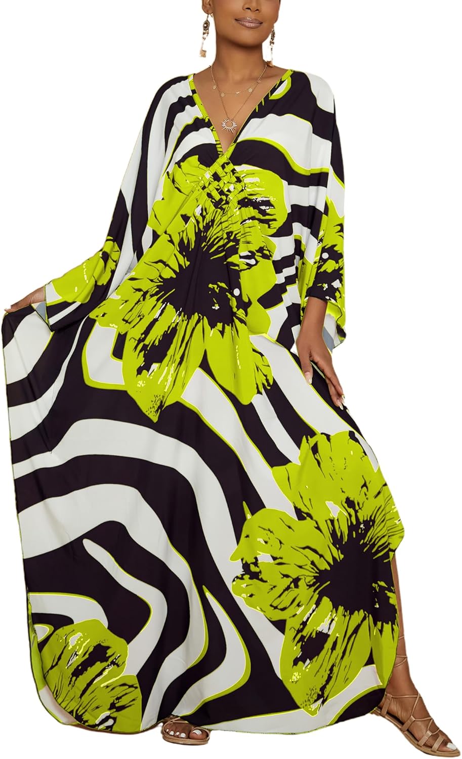 Bsubseach Women Floral Print Kaftan Dress for Summer Swimwear