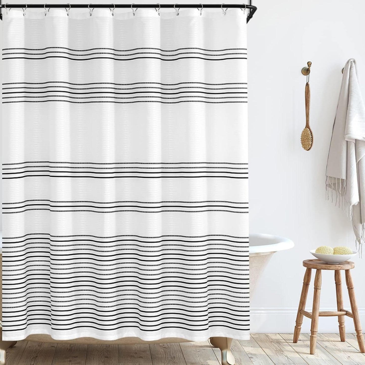 Modern Farmhouse Striped Shower Curtain Set - Waterproof & Stylish 70x72