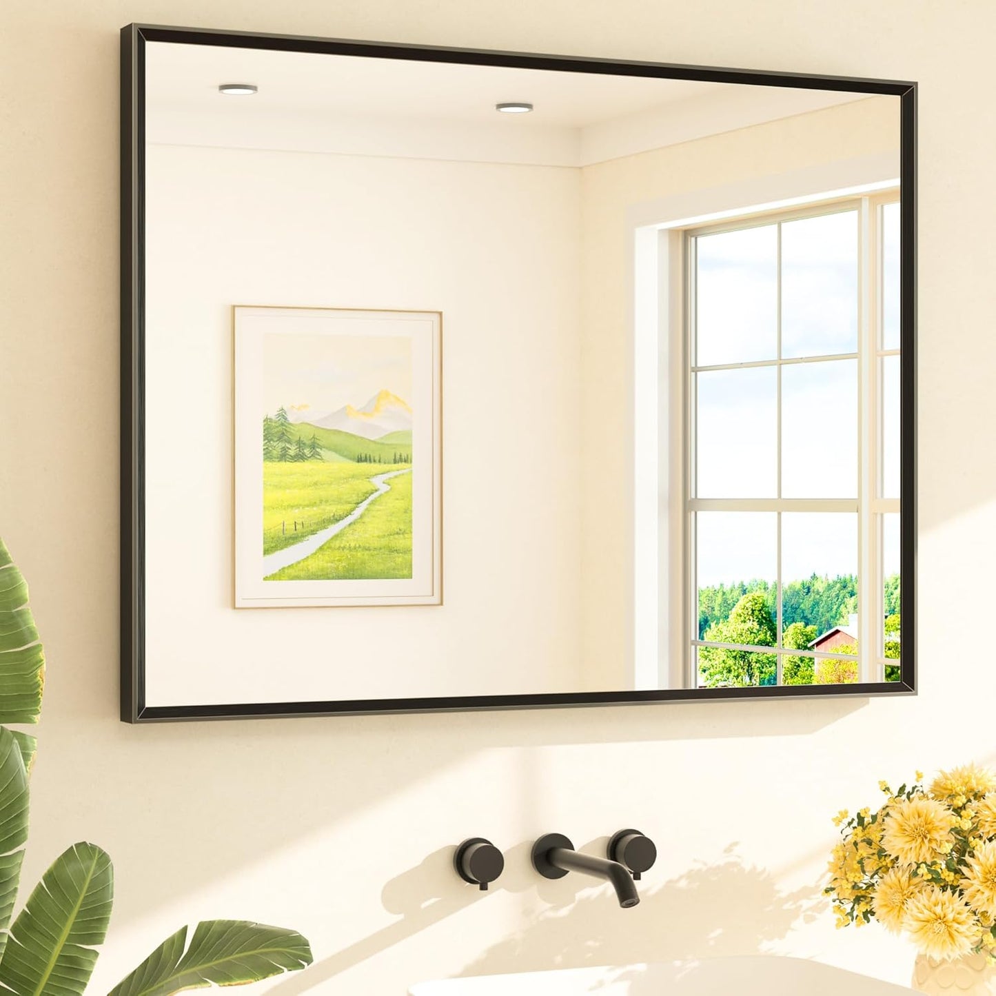 TETOTE Black Framed Mirror for Bathroom Vanity 40 x 30 in