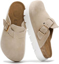 Platform Clogs for Women Genuine Leather - Memory Foam Cork Support